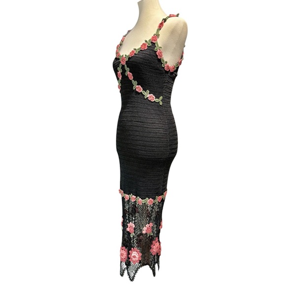 Y2K Black Crochet Floral Dress by Cachet - Size S - Picture 7 of 13